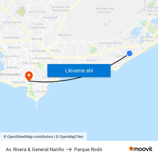 Av. Rivera & General Nariño to Parque Rodó map