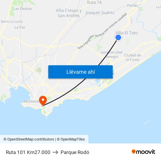 Ruta 101 Km27.000 to Parque Rodó map