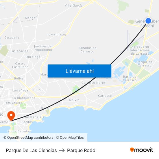 Parque De Las Ciencias to Parque Rodó map