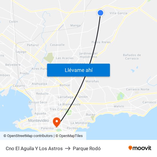 Cno El Aguila Y Los Astros to Parque Rodó map