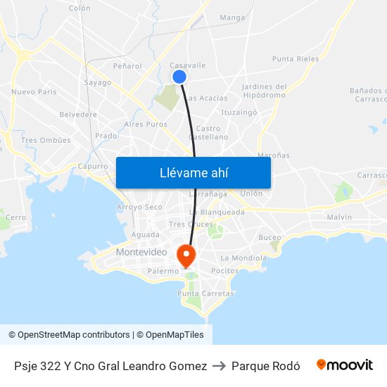 Psje 322 Y Cno Gral Leandro Gomez to Parque Rodó map