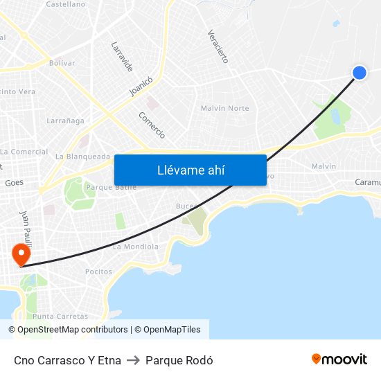 Cno Carrasco Y Etna to Parque Rodó map