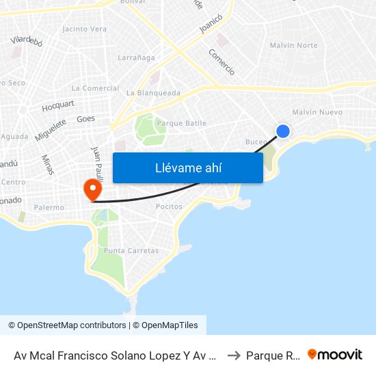 Av Mcal Francisco Solano Lopez Y Av Gral Rivera to Parque Rodó map