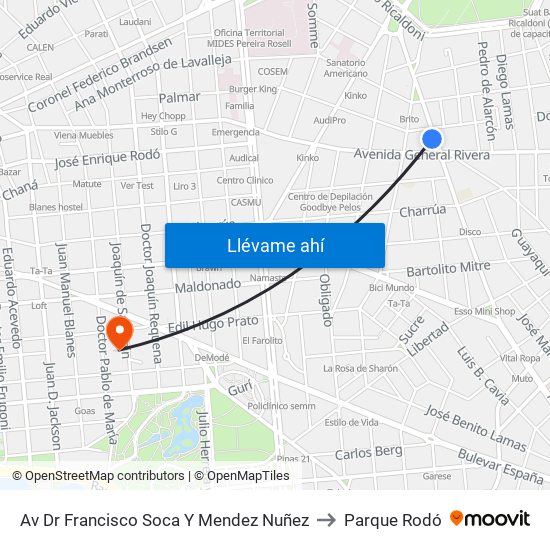 Av Dr Francisco Soca Y Mendez Nuñez to Parque Rodó map