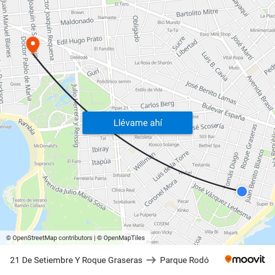 21 De Setiembre Y Roque Graseras to Parque Rodó map