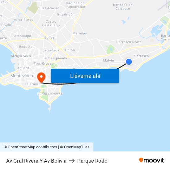 Av Gral Rivera Y Av Bolivia to Parque Rodó map