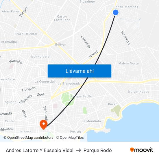 Andres Latorre Y Eusebio Vidal to Parque Rodó map