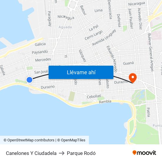 Canelones Y Ciudadela to Parque Rodó map