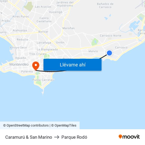 Caramurú & San Marino to Parque Rodó map