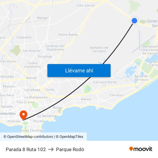 Parada 8 Ruta 102 to Parque Rodó map