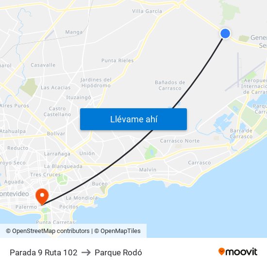 Parada 9 Ruta 102 to Parque Rodó map