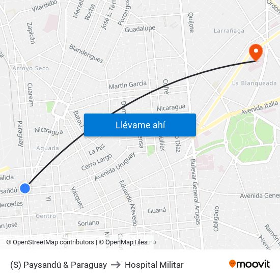 (S) Paysandú & Paraguay to Hospital Militar map