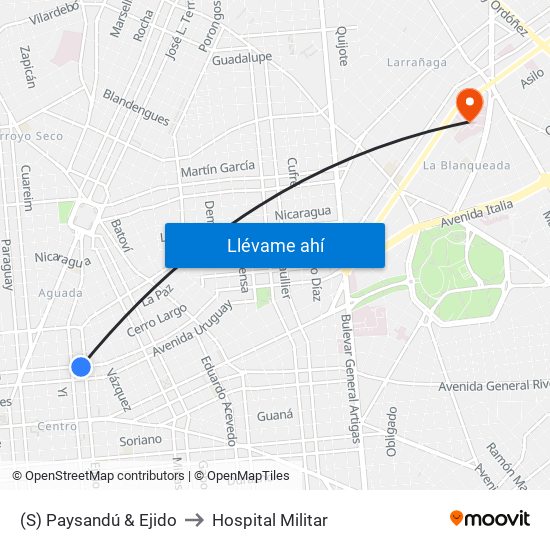 (S) Paysandú & Ejido to Hospital Militar map