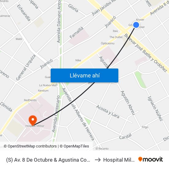 (S) Av. 8 De Octubre & Agustina Contucci to Hospital Militar map