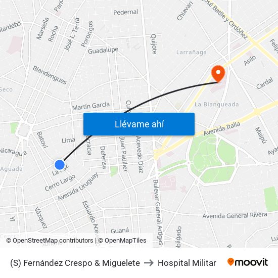 (S) Fernández Crespo & Miguelete to Hospital Militar map
