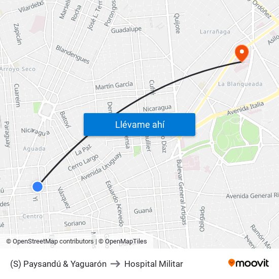 (S) Paysandú & Yaguarón to Hospital Militar map