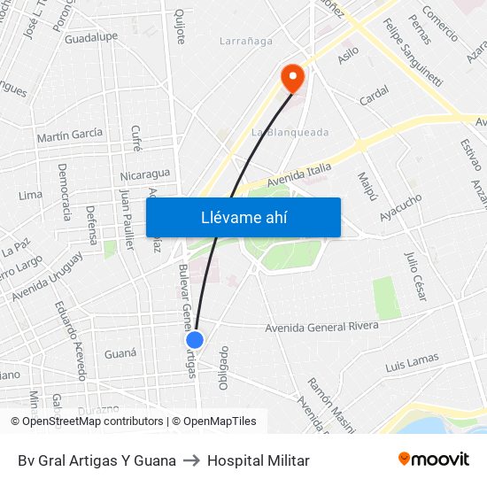 Bv Gral Artigas Y Guana to Hospital Militar map