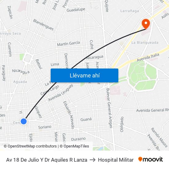 Av 18 De Julio Y Dr Aquiles R Lanza to Hospital Militar map