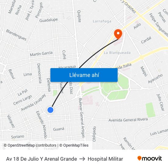 Av 18 De Julio Y Arenal Grande to Hospital Militar map