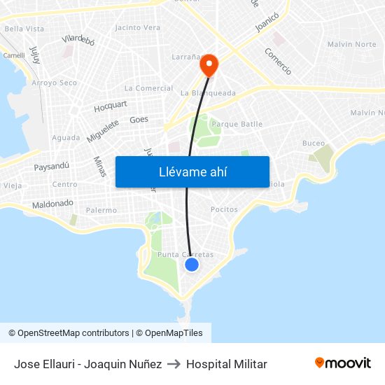 Jose Ellauri - Joaquin Nuñez to Hospital Militar map