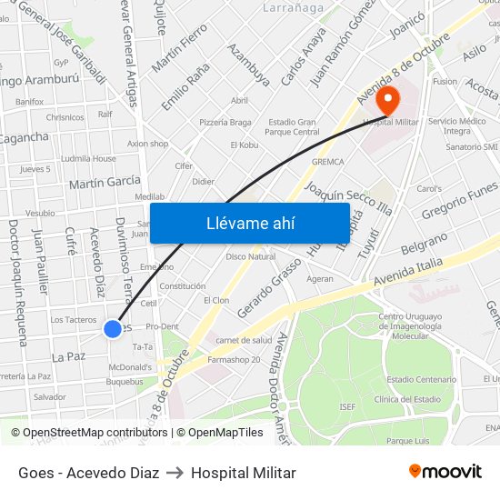 Goes - Acevedo Diaz to Hospital Militar map