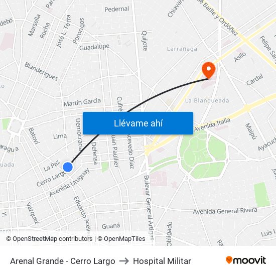 Arenal Grande - Cerro Largo to Hospital Militar map
