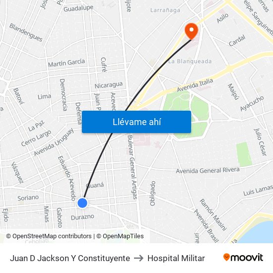 Juan D Jackson Y Constituyente to Hospital Militar map