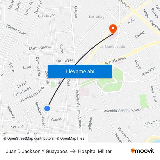 Juan D Jackson Y Guayabos to Hospital Militar map