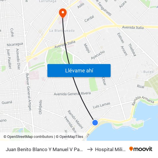Juan Benito Blanco Y Manuel V Pagola to Hospital Militar map