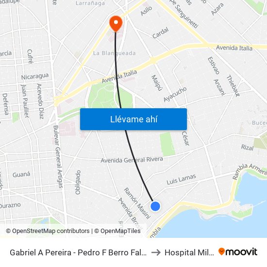 Gabriel A Pereira - Pedro F Berro Falta 145 to Hospital Militar map