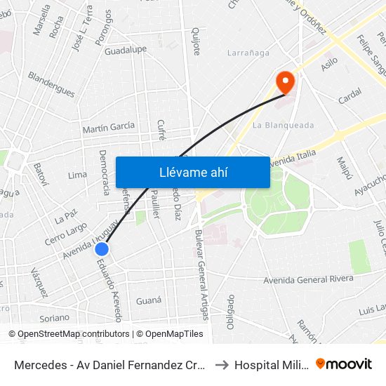 Mercedes - Av Daniel Fernandez Crespo to Hospital Militar map