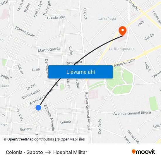Colonia - Gaboto to Hospital Militar map