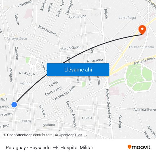 Paraguay - Paysandu to Hospital Militar map