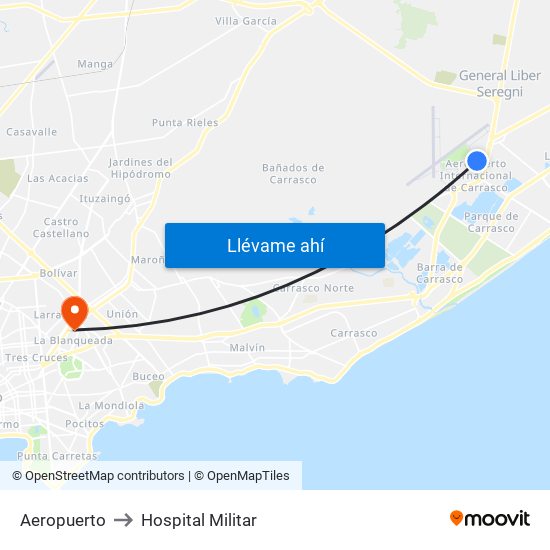 Aeropuerto to Hospital Militar map