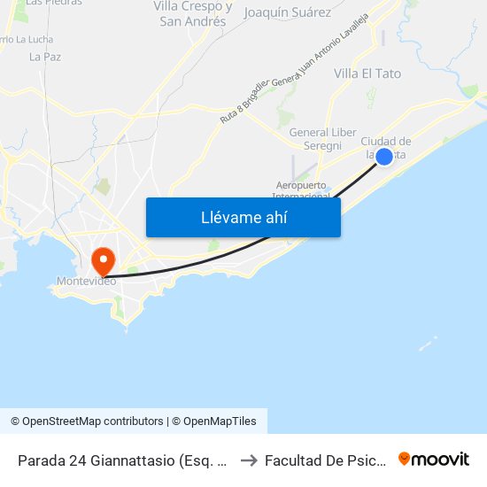 Parada 24 Giannattasio (Esq. Williams) to Facultad De Psicología map