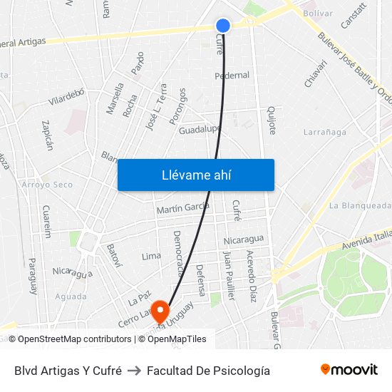 Blvd Artigas Y Cufré to Facultad De Psicología map