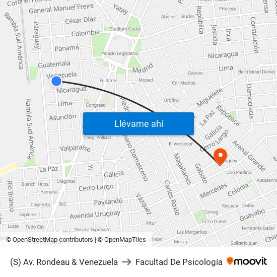 (S) Av. Rondeau & Venezuela to Facultad De Psicología map