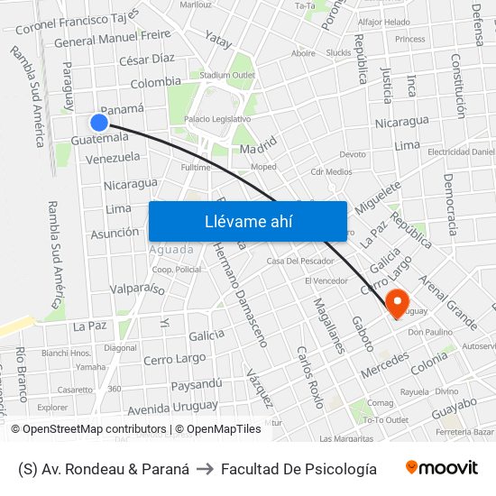 (S) Av. Rondeau & Paraná to Facultad De Psicología map