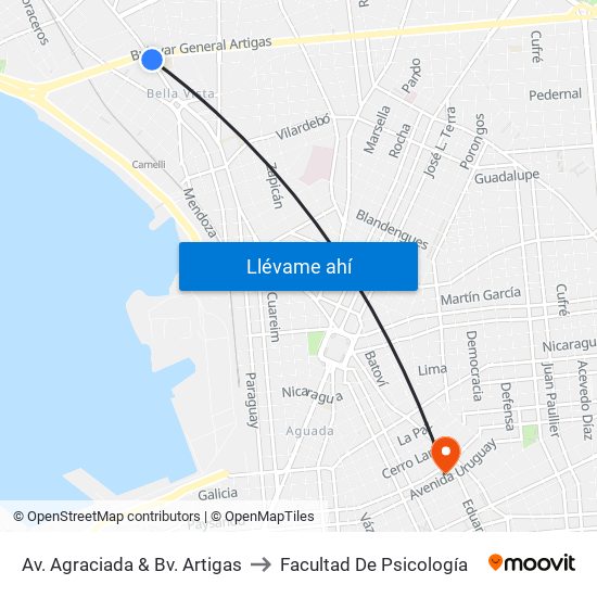 Av. Agraciada & Bv. Artigas to Facultad De Psicología map
