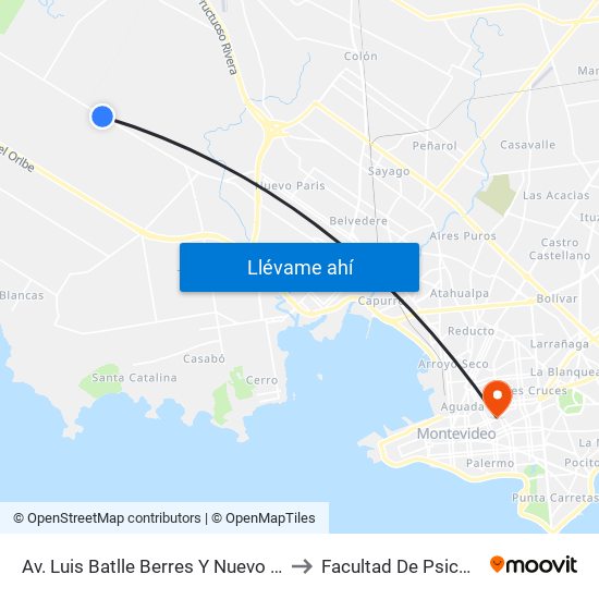 Av. Luis Batlle Berres Y Nuevo Llamas to Facultad De Psicología map