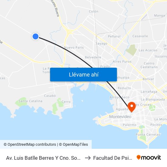 Av. Luis Batlle Berres Y Cno. Sosa Chaferro to Facultad De Psicología map
