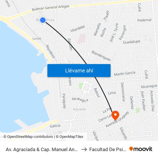 Av. Agraciada & Cap. Manuel Antonio Artigas to Facultad De Psicología map