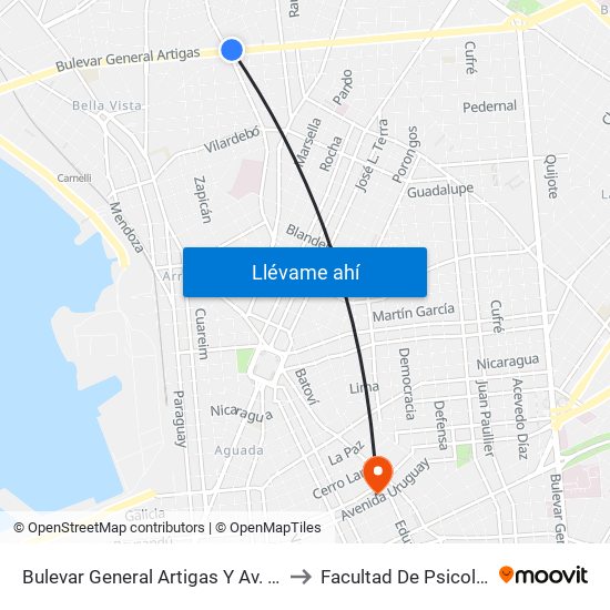 Bulevar General Artigas Y Av. Millan to Facultad De Psicología map