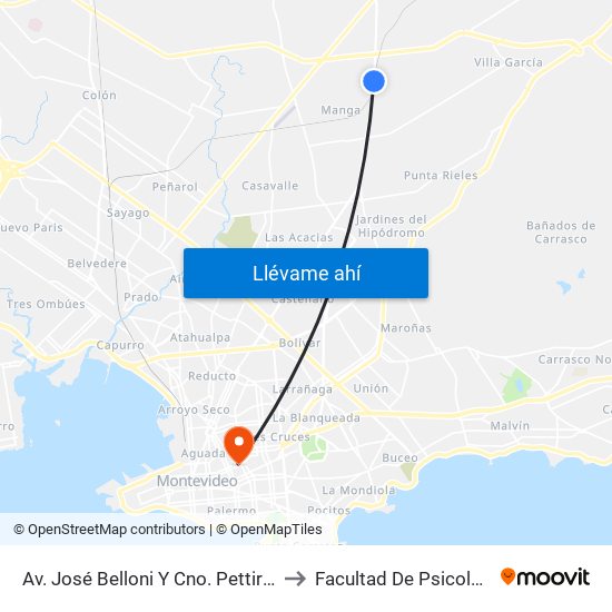 Av. José Belloni Y Cno. Pettirossi to Facultad De Psicología map
