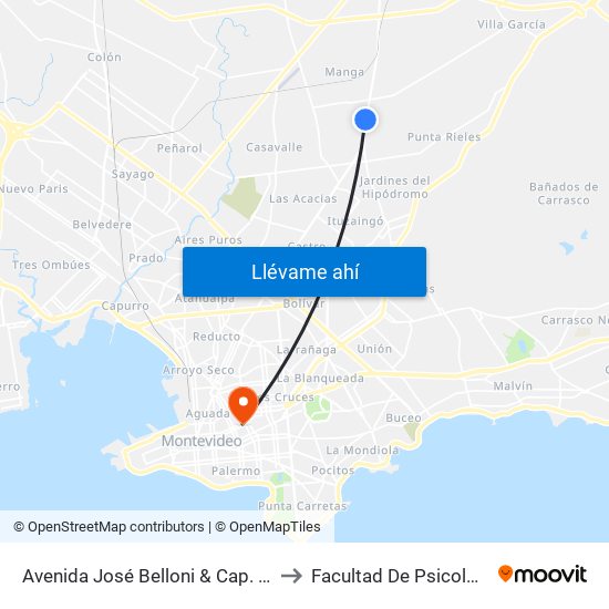 Avenida José Belloni & Cap. Tula to Facultad De Psicología map
