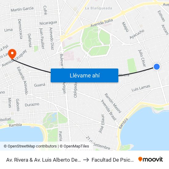 Av. Rivera & Av. Luis Alberto De Herrera to Facultad De Psicología map