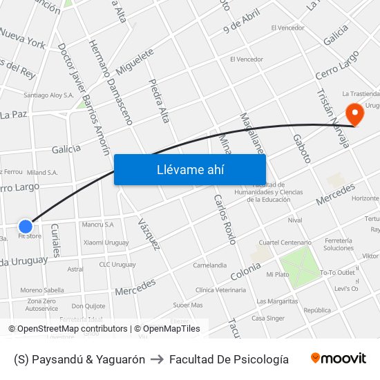 (S) Paysandú & Yaguarón to Facultad De Psicología map