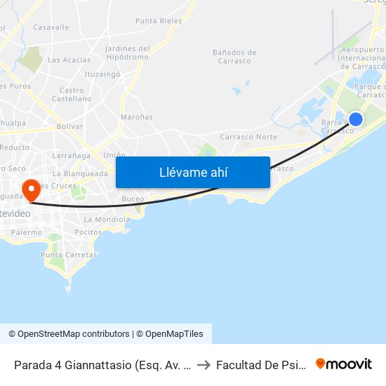 Parada 4 Giannattasio (Esq. Av. A La Playa) to Facultad De Psicología map