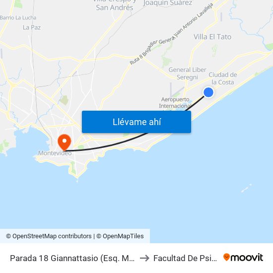 Parada 18 Giannattasio (Esq. Mar Del Plata) to Facultad De Psicología map