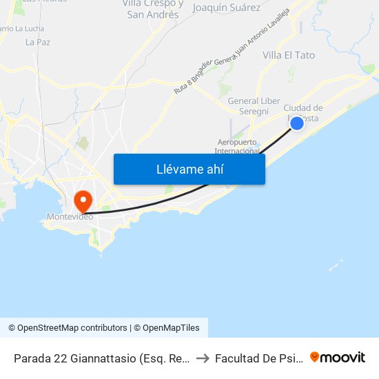 Parada 22 Giannattasio (Esq. Rep. Argentina) to Facultad De Psicología map